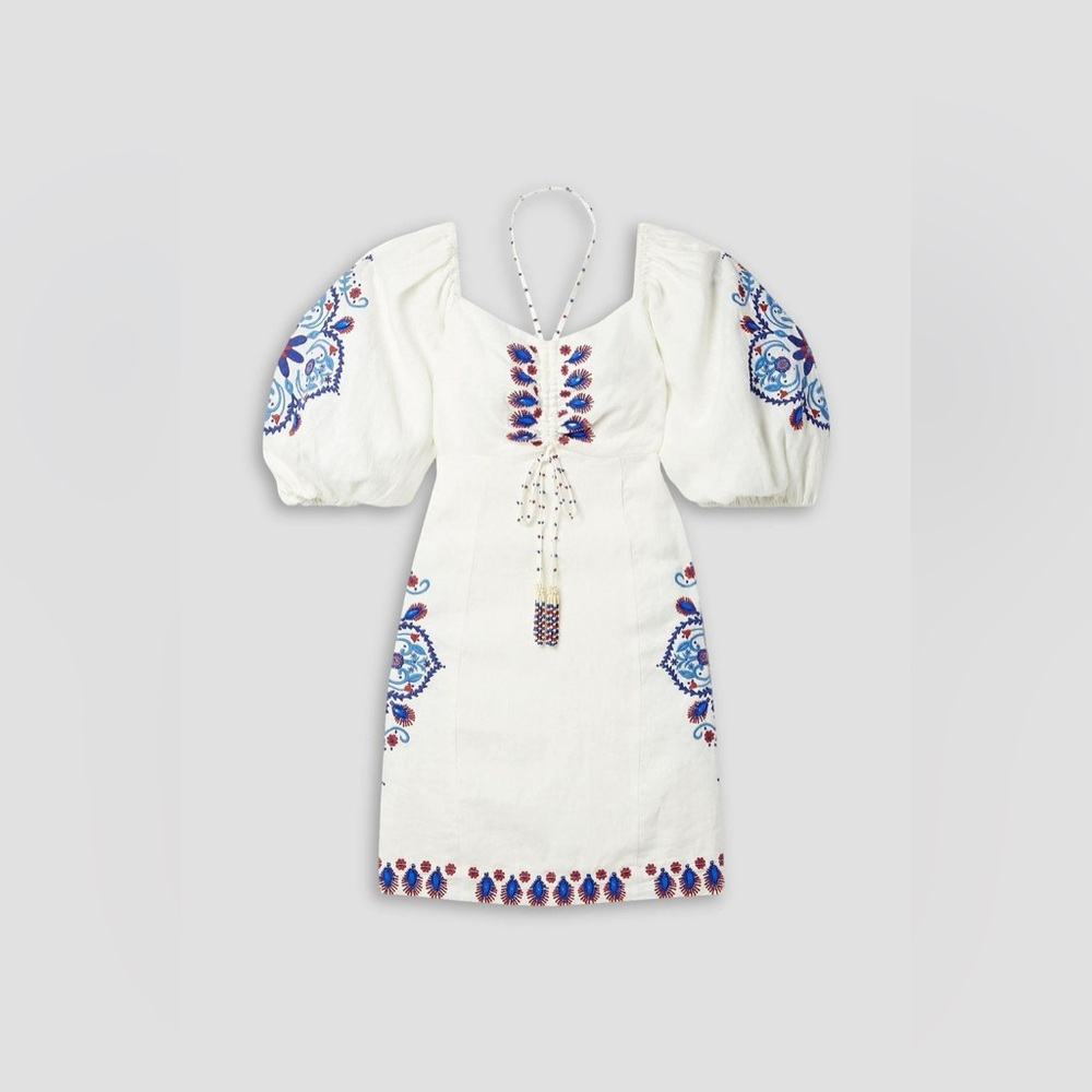 Farm Rio Embellished embroidered linen-blend mini dress - Picture 4 of 6